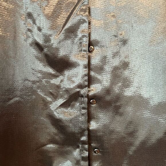 Size 40  1X vintage Risky Business black silky shirt button front 100% polyester - Picture 4 of 7